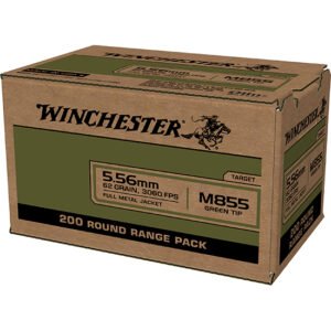 Winchester USA M855 Green Tip 5.56x45mm NATO 62gr FMJ 200 Rounds - Image 1